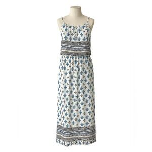 Aqua Bloomingdales Blue Tile Print Maxi Dress XS Boho Geometric Summer Tie Strap